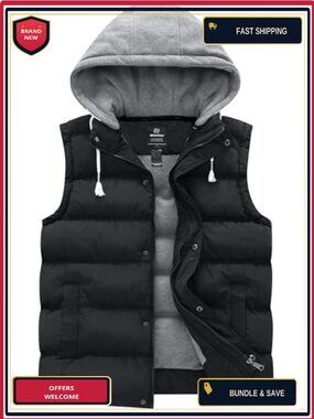 Women's Plus Size Quilted Puffer Vest with Hood, Recycled Polyester
